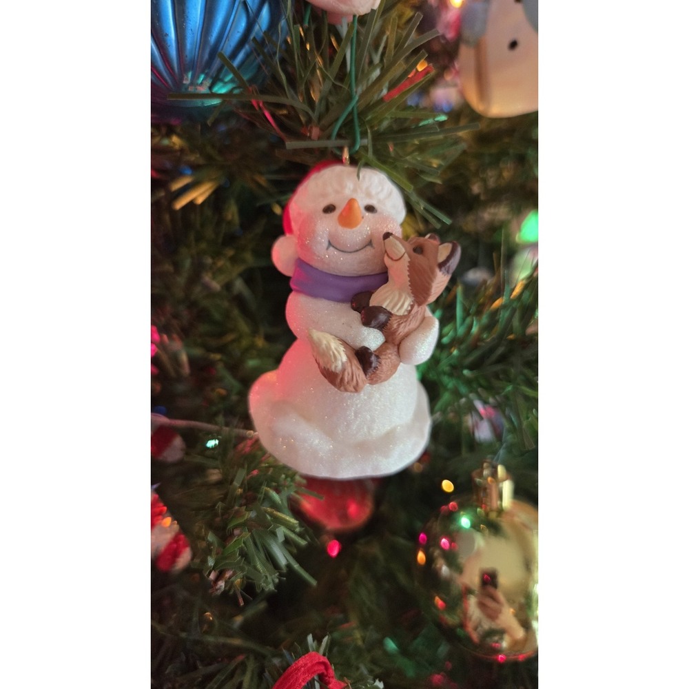 Hallmark Snowman Hugging Fox‎ Ornament – Glittered Christmas Resin Keepsake...